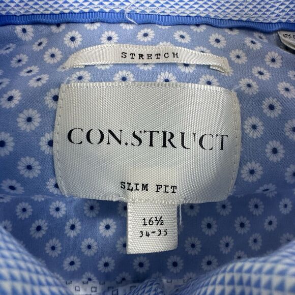 Con.Struct Shirt Mens Size 16.5 Blue Geometric Print Slim Fit Stretch Button Up - Picture 8 of 10